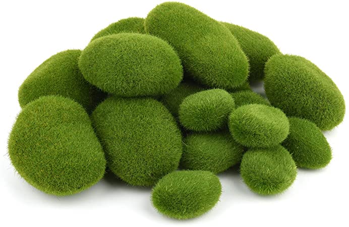 20 Pcs Artificial Moss Rocks Fake Moss Model Decorative Faux Green Stones Assorted Sized for Floral Arrangements and Crafting (3 Size)