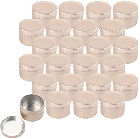 Foraineam 24 Pack 2 oz Round Tin Containers with Slip-on Lids - Aluminum Candle Tin Cans - Frosted Gold Empty Tins Metal Storage Travel Tin Jars