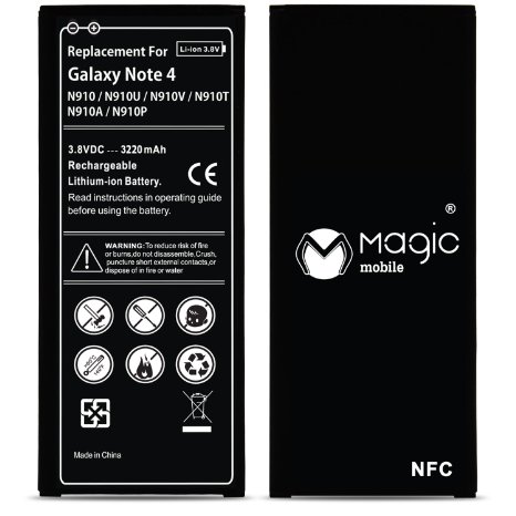 Galaxy Note 4 Battery MagicMobile Slim Replacement Battery High Capacity 3220mAh Now with NFC N910 Verizon T-Mobile ATampT Sprint  12 Months Warranty Compatible with Samsung Galaxy Note 4