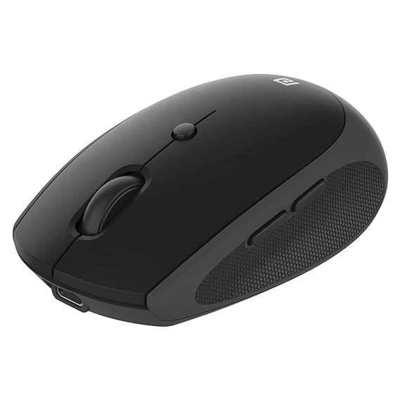 Portronics Toad III Wireless Mouse with Bluetooth & 2.4 GHz Dual Connectivity, Rechargeable, 6 Buttons, Adjustable DPI, Silicon Grip & Ergonomic Design for PC, Laptop, Mac (Black)