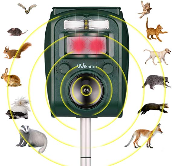 Wikomo Animal Repeller, Waterproof Animal Repeller Rodent and Pest Repeller Cats, Dogs, Mice, Rabbit, Squirrel Repeller, Motion Activated and Ultrasonic Sound to Repel Animal Away