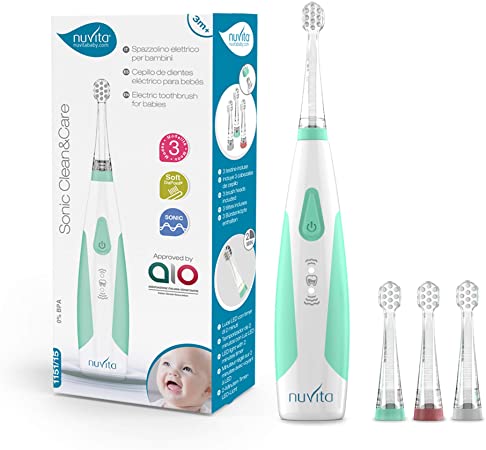 Nuvita 1151 | Sonic Clean&Care Baby Electric Toothbrush for 1 & 2 Years | 3 Speeds Sonic Technology | 3 x Heads Included | 2 Min Alarm | Toddler Toothbrush Heads Available for Age 3,4 & 5 Years Old
