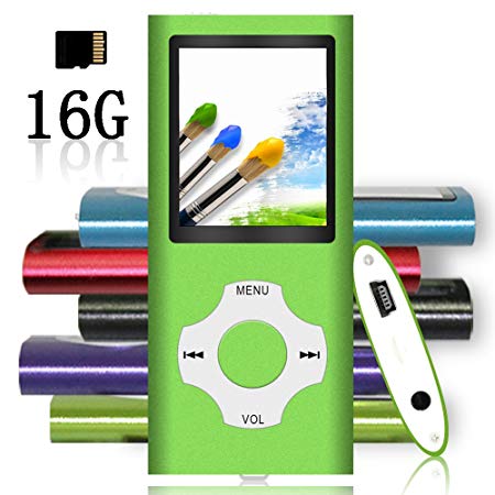 Tomameri - Portable MP3 / MP4 Player with Rhombic Button, Including a 16 GB Micro SD Card and Support Up to 64GB, Compact Music, Video Player, Photo Viewer Supported -Green