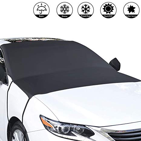 Whew Car Windshield Snow Cover, Waterproof Frost Guard Winter Windshield Cover for Ice and Snow, Windproof Windshield Sun Shade Fits Most Cars Truck, Vans, SUVs - Size 81''x60''