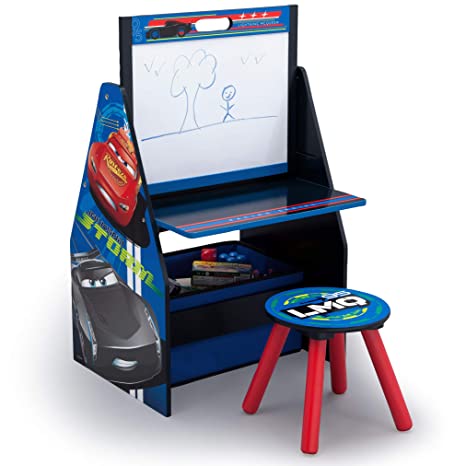 Delta Children Kids Easel and Play Station – Ideal for Arts & Crafts, Drawing, Homeschooling and More, Disney/Pixar Cars