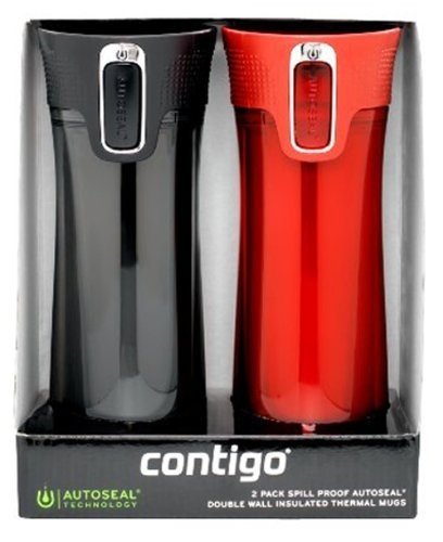 Contigo Autoseal Bella Double Wall Insulated 2-Pack Travel Mug, 14-Ounce (Red / Black)