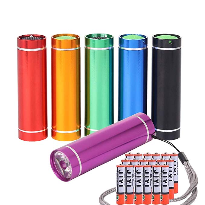 Whaply Small Mini Flashlights Pack of 6,Assorted Colors,Super Bright 100 Lumen ,With Lanyard and Battery