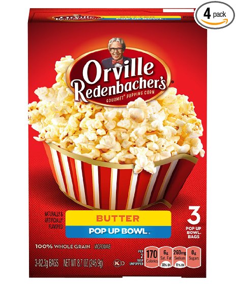 Orville Redenbacher's Pop-Up Bowl Butter Microwave Popcorn, 3-Count (Pack of 4)