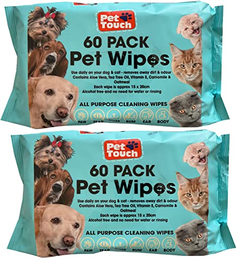 Pet Wipes All Purpose Pet Wipes for Dogs & Cats Alcohol Free Cleaning Wipes For Dogs & Cats (120 Wipes 2 Packs)