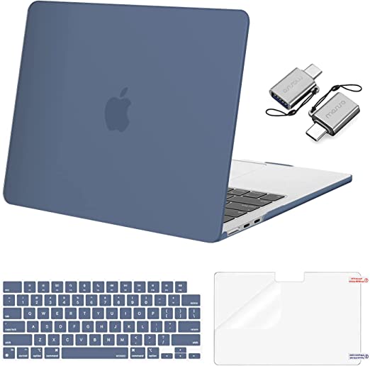 MOSISO Compatible with MacBook Air 13.6 inch Case 2022 2023 Release A2681 M2 Chip Liquid Retina Display Touch ID, Plastic Hard Case&Keyboard Skin&Screen Protector&Type C Adapter 2 Pack, Steel Blue