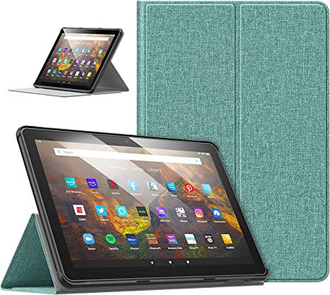 MoKo Case Fits All-New Kindle Fire HD 10 & 10 Plus Tablet (11th Generation, 2021 Release) 10.1", Lightweight Anti-Slip Multi Angle Stand Folio Cover Smart Shell with Auto Wake/Sleep, Green