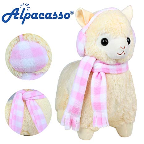 Alpacasso 17'' Yellow Plush Alpaca, Cute Stuffed Animals Toys.(Scarf and Earmuff)