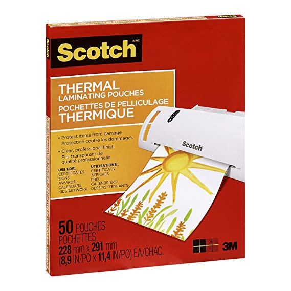 Scotch Thermal Laminating Sheets, 9" x 11.5", 3-Mil Thick, 50 Laminating Pouches