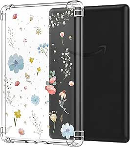 MoKo Case for 6.8" Kindle Paperwhite (11th Generation-2021) and Kindle Paperwhite Signature Edition, Ultra Clear Soft Flexible Transparent TPU Skin Bumper Back Cover Shell, Blue Garden