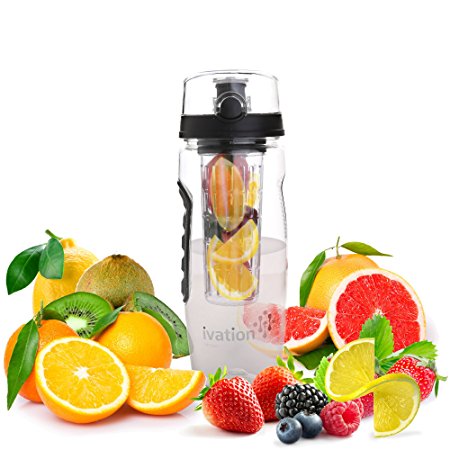 Ivation Infuser Water Bottle with Locking Flip-Top Lid – BPA-Free Plastic & Eco-Friendly Silicone – Large 32-Oz Capacity is Perfect for Running, Cycling, Yoga & Other Sports