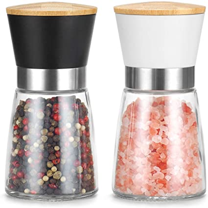 Vucchini Pepper Salt Grinder, Set of 2 Pepper Crusher Manual Mill Shakers with Adjustable Coarseness Ceramic Blades,Kitchen Chef Gifts