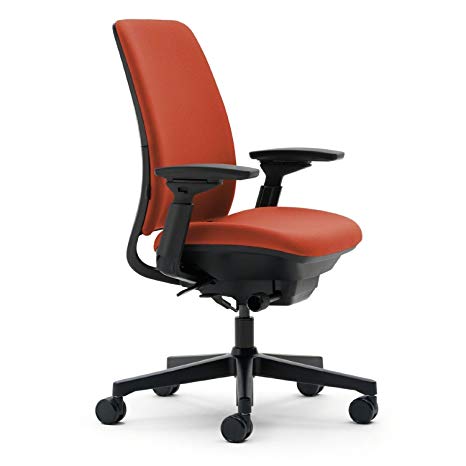 Steelcase Amia Ergonomic Office Chair with Adjustable Back Tension and Arms | Flexible Lumbar with Sliding Seat | Black Frame and Buzz2 Tomato Fabric