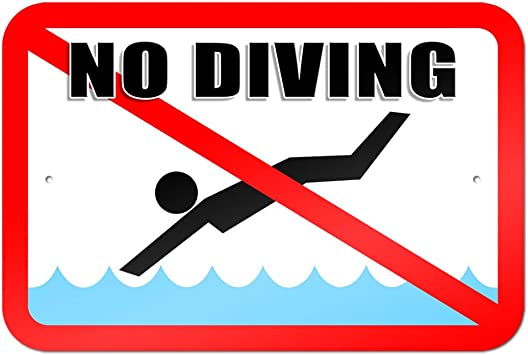 No Diving - Pool Area 9" x 6" Metal Sign