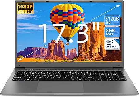 SGIN 17.3 Inch Laptop 8GB DDR4 512GB SSD (TF 512GB), Celeron Dual-Core Processor(Up to 2.8GHz), 2xUSB 3.0, Dual Band WiFi, Bluetooth 4.2, FHD 1920x1080 Notebook Ships with Keyboard Film in 8 Languages