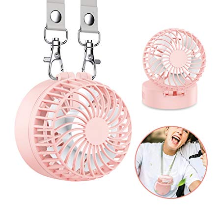 EasyAcc Battery Operated Necklace Fan Rechargeable Personal Fan with 2600mAh Battery and 3 Setting 6-18H Working Hours 180° Rotating Free Adjustment for Camping/Outdoors/Travel – Pink