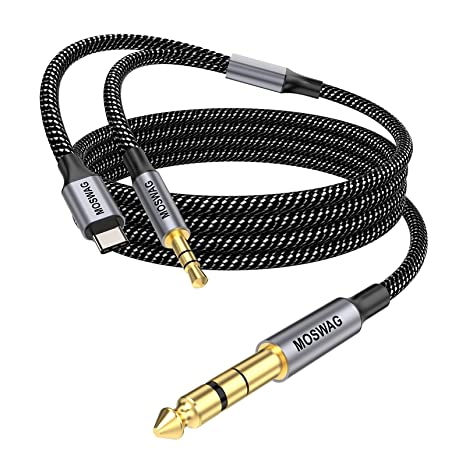 MOSWAG 3.5mm 1/8" Male TRS to 6.35mm 1/4" Male TRS Stereo Audio Cable 10FT/3Meter,USB C to 1/4" Male TRS Audio Stereo Cable Stereo Audio Cable for Phone,Amplifiers