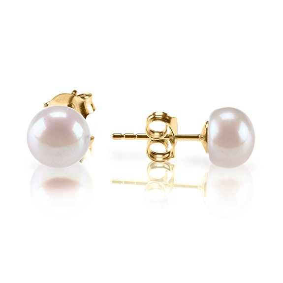 PAVOI 14K Gold Freshwater Cultured White Pearl Stud Earrings - Handpicked AAA Quality