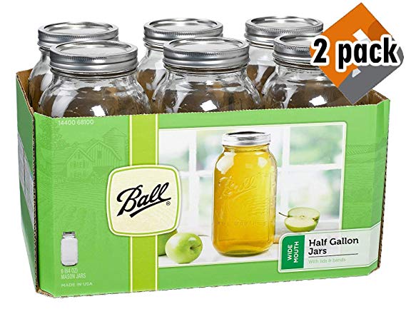 Ball Wide Mouth Half Gallon 64 Oz Jars with Lids and Bands, Set of 6 (2 Pack)