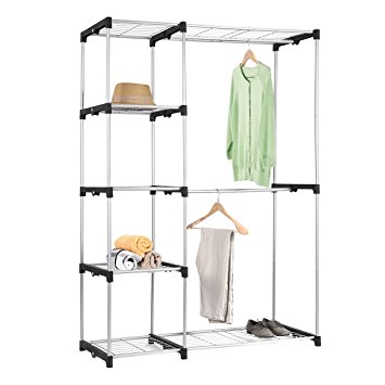 Double Rod Closet, MaidMAX Free-standing Sliver Garment Rack for Gift