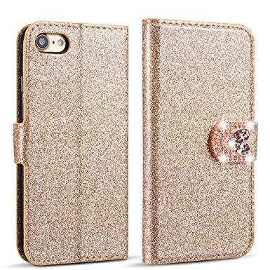 ZCDAYE Case for iPhone 6 Plus,Luxury Bling Glitter [Magnetic Closure] PU Leather Flip Wallet [Love Diamond Buckle][Card Slots][Kickstand] Soft TPU Cover for iPhone 6 Plus/6S Plus - Gold