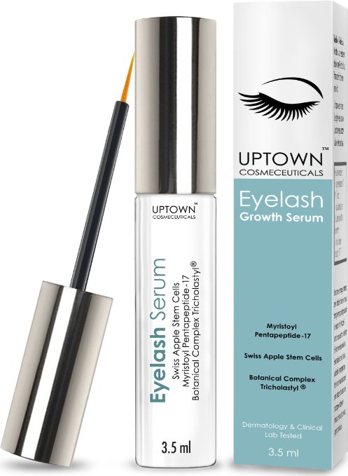 Uptown Cosmeceuticals Eyelash Growth Serum Contains Stem Cell & Myristoyl Pentapeptide-17, Dermatologist Lab Tested Lash & Eyebrow Growth Formula, 4 Months Supply 3.5ml