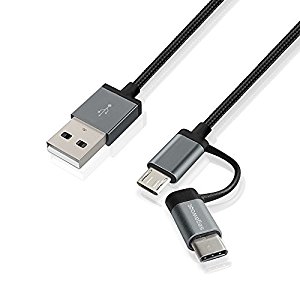 Type C Connector Micro USB Cable, Segawoot 2-in-1 Combo Design USB C to USB Reversible Charger, Braided Cable For Samsung S5 S6 S7 Note and Google Nexus 5X 6P OnePlus 2 New Macbook, 3.9FT Long, Black
