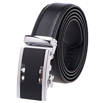 Vbiger Men's Leather Belt Sliding Buckle 35mm Ratchet Belt Black