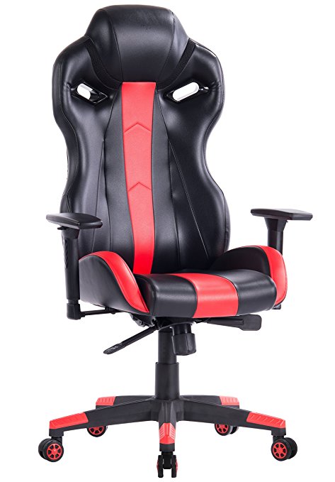 KILLABEE Racing Style Gaming Chair - Ergonomic E-Sports Chair High Back Executive Computer Desk Chair Leather Office Chair with Adjustable 3-D Arms (Red&Black)