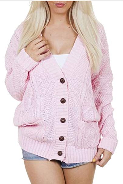OgLuxe Women's Ladies Long Sleeve Pocket Cable Knit Chunky Cardigan Size 6-24