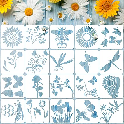 20 Pieces Stencil Template for Painting Reusable Stencil Spring Winter Template, DIY Christmas Stencils for Painting on Wood Wall Home Decor (Plants Style)