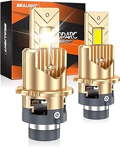 SEALIGHT D4S D4R Bulbs, 6000K Cool White for HID Assembly, 6X Brightness with 14000RPM Cooling Fan, Plug and Play HID Xenon Bulbs, Pack of 2