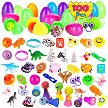 100 Pcs Prefilled Easter Eggs with Novelty Toys Premium for Easter Theme Party Favor, Easter Eggs Hunt, Easter Basket Stuffers/Fillers, Classroom Prize Supplies, Birthday Party Decorations