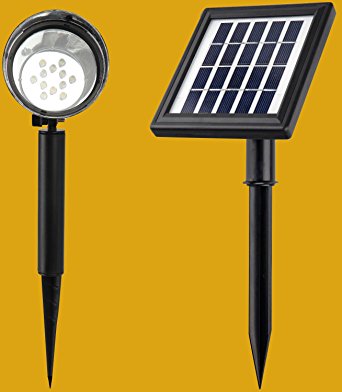 MicroSolar - Warm White - 12 LED - Lithium Battery - Separate Solar Panel with 16 foot wire - Solar Spotlight --- Automatically Activates from Dusk to Dawn under Good Sunshine