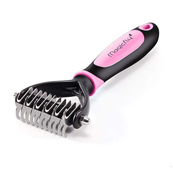 [Upgraded Version] Pet Undercoat Rake, Magicfly Professional Pet Dematting Comb Grooming Stripping Tool Dogs and Cats (Pink)