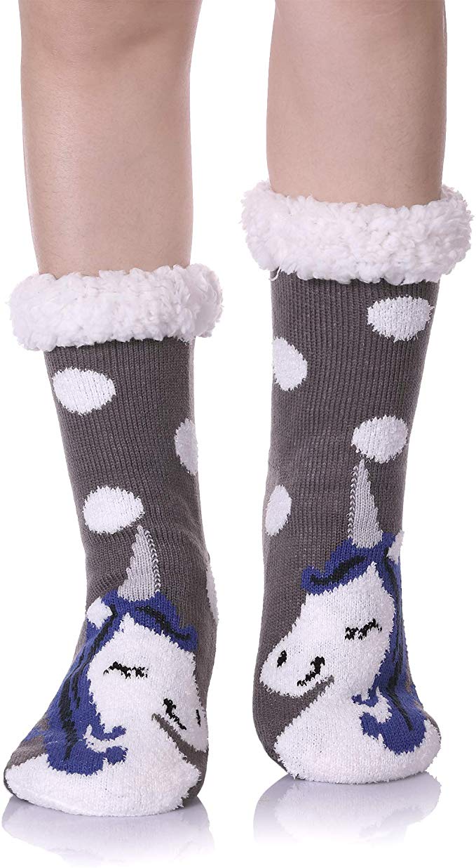 MIUBEAR Women Girls Christmas Gift Sock Super Soft Warm Fuzzy Snowflake Animal Slipper Socks Fleece-lined Winter Socks
