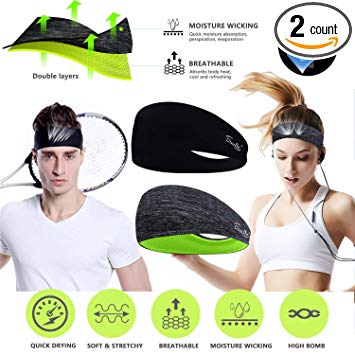 Headbands for Men & Women - Sweat Bands Headbands Men & Women 2 Packs Mens Headband & Sports Headband for Running, Fitness, Yoga, Workout, Gym - Head Bands for Performance Stretch & Moisture Wicking