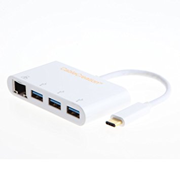 CableCreation USB 3.1 USB-C to 3-Ports USB 3.0 Hub Gigabit Ethernet Port Adapter for the New Macbook & Other USB3.0 or Type C Devices White