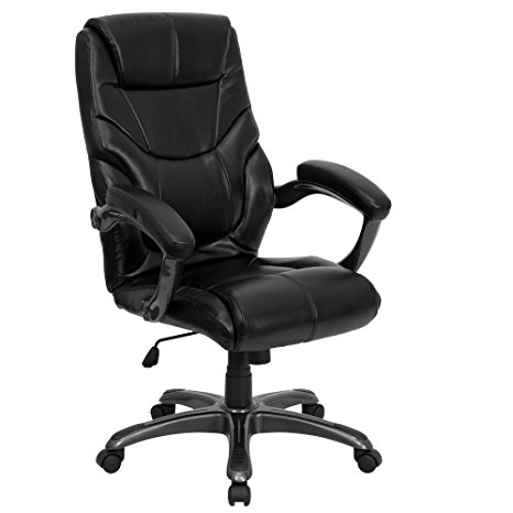 Flash Furniture GO-724H-BK-LEA-GG High Back Black Leather Overstuffed Executive Office Chair