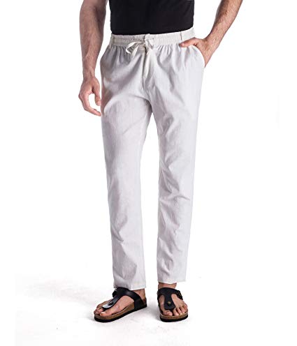 MUSE FATH Men’s Linen Drawstring Casual Beach Pants-Lightweight Summer Trousers