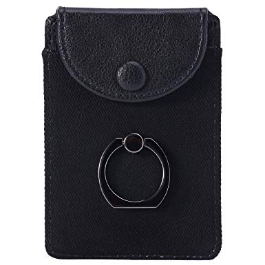Finger Ring and Cell Phone Stick on Wallet Card Holder Phone Pocket for iPhone, Ultra-Slim Self Adhesive Credit Card Holder Wallet Cell Phone Leather Wallet Grip Kickstand for Smartphone (Finger Ring)
