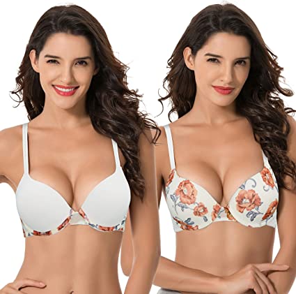 Curve Muse Women's Plus Size Perfect Shape Add 1 Cup Push Up Underwire Bras