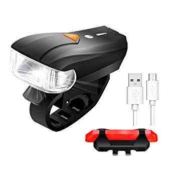 SCODE USB Rechargeable Bike Light Set, 5-Mode Bicycle Headlight and 3-Mode LED Taillight Combination Ultra Bright 400 Lumen Waterproof Splash-proof, Improve Safety and Visibility, Fits All Bikes