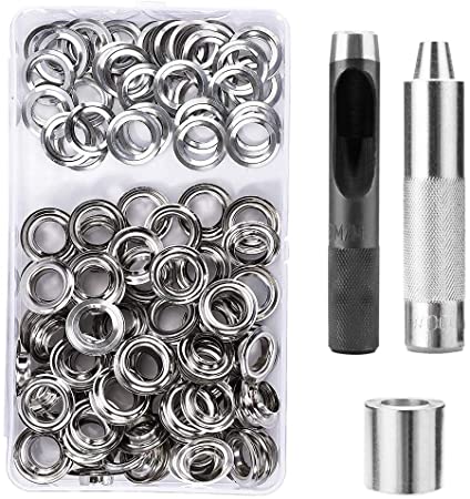 Bestgle 12mm Inner Dia. Metal Eyelets Grommets Tool Kit Siliver Brass Grommets Rings Tools for Leather Holes Decoration