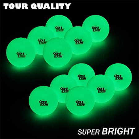 R&L Night Golf Balls Glow in the Dark - Best Hitting Tournament Fluorescent Golf Ball- Long Lasting Bright Luminous Balls Rechargeable with Any Flashlight (21 LED UV Flashlight Included)
