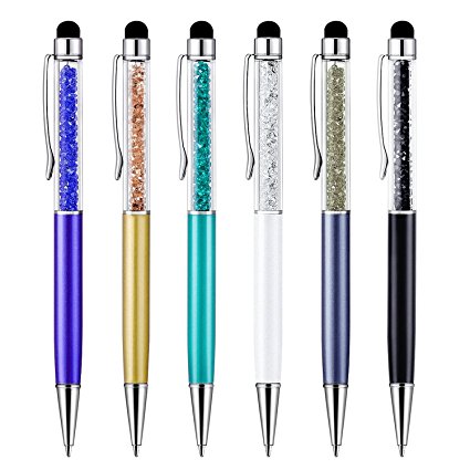 Stylus Pens, Aupek[6 Pack] 2 in 1 Crystal Stylus and Black Ink Pen Compatible with iPhone 5S 6 6S Plus, Samsung S6 Edge, Note 5 3, iPad, iPod, Android, Tablets, for All Capacitive Touch Screen Device